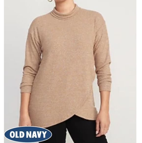 Maternity Cross-Front Rib-Knit Turtleneck Nursing Top - Picture 5 of 5